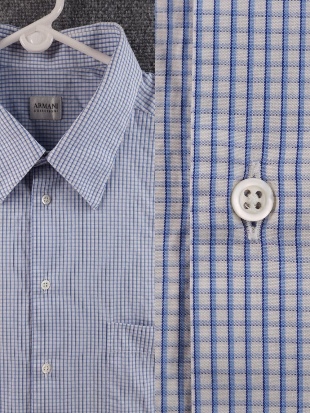 Armani Collezioni Check 18 Cotton Blue Mens Pocket Button Up Elegant Long Sleeve